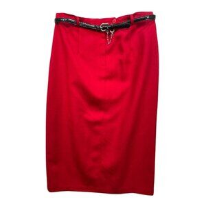 Sag Harbor Petite Red Wool Skirt With Black Belt Size 14P